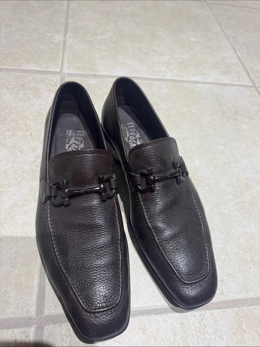 Salvatore Ferragamo Dark Brown Pebbled Leather Bit Loafers